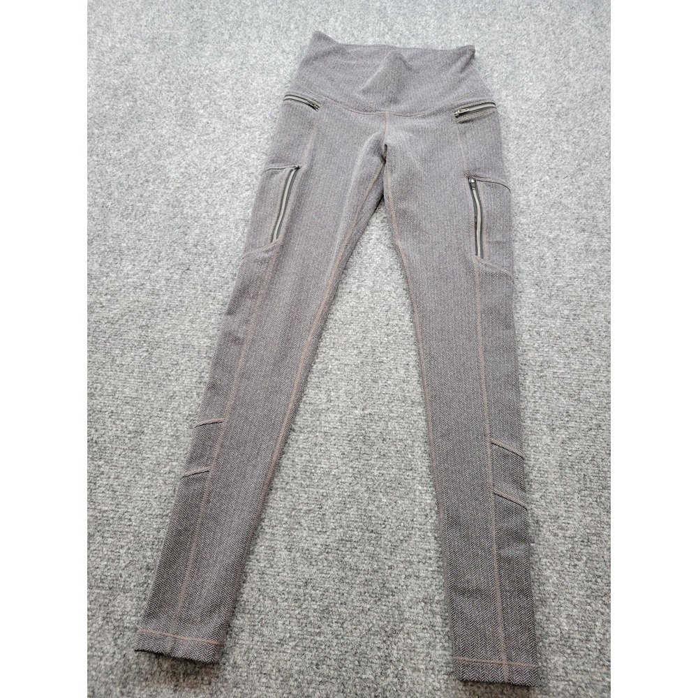 Athleta Womens XS Grey Herringbone High Rise Zipper Cargo Pocket Leggings 243161